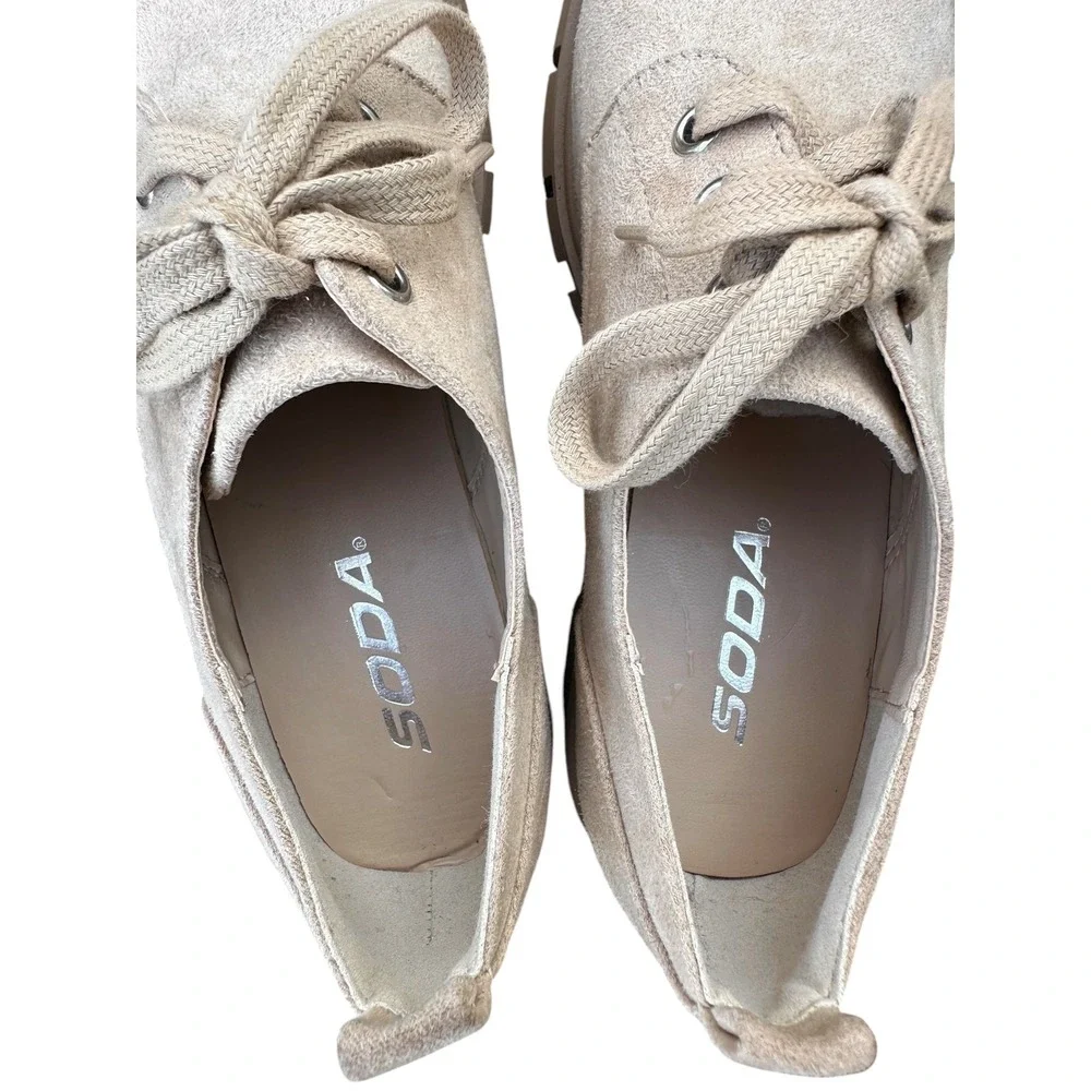 Soda Lydia Beige Faux Suede Chunky Lug Sole Lace Up Oxford Shoes Girls Size 4M